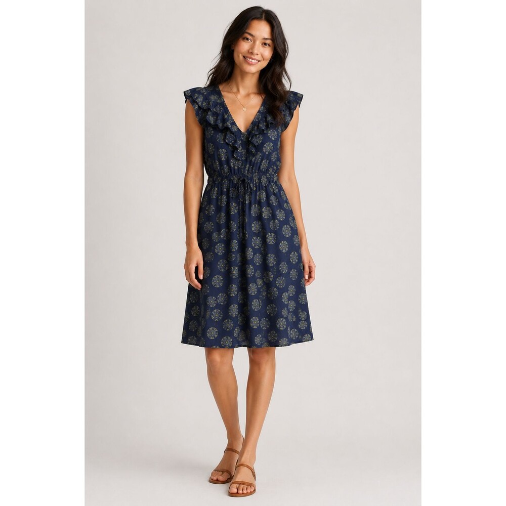 GAP Navy Blue Dress Womens Large L Knee Length Ruffle Collar Short Sleeve